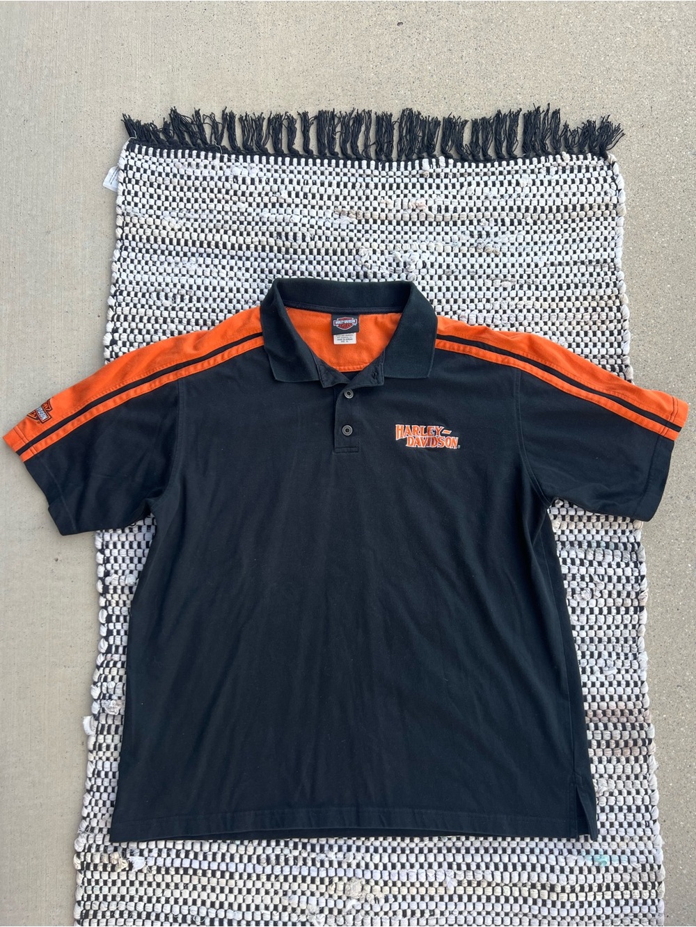 Vintage Black & Orange Harley-Davidson Short-Sleeve Polo Shirt Size XL
